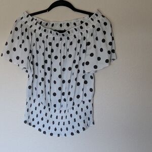 INC White and Black Polka Dot On or Off Shoulder Top Size L